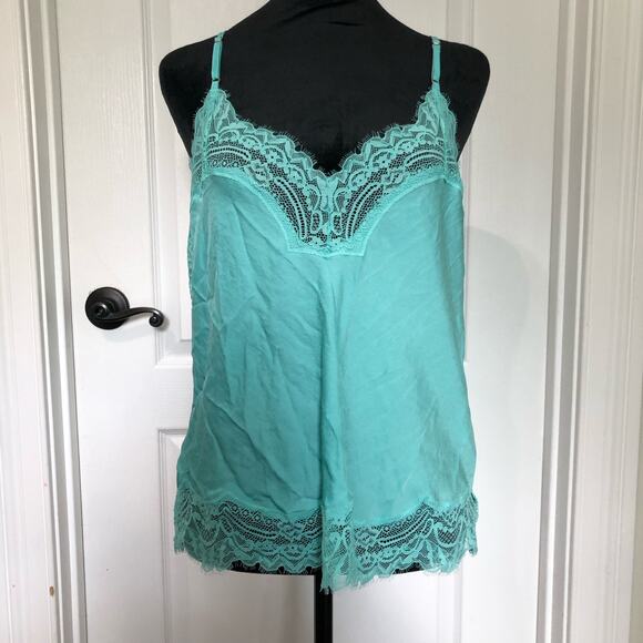 INC International Concepts Women's Cami Top V-Neck Lace Trim Green Sz Medium NWT - Picture 2 of 7